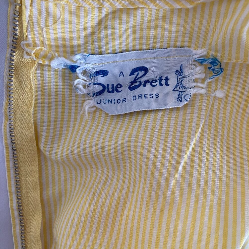 VTG Sue Brett 1960s yellow striped cotton A-line dress Women's Small pleats - Picture 7 of 13